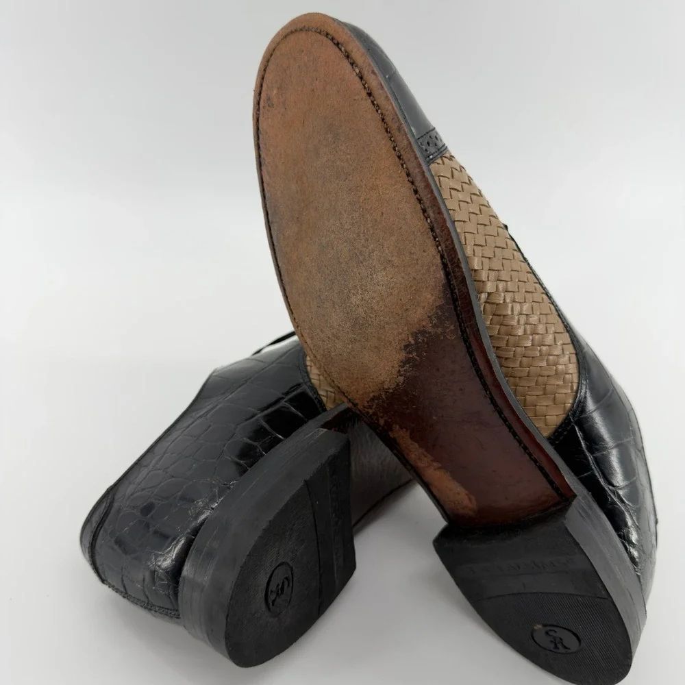 Stacy Adams Mens Black Croc Tan Woven Leather Cap Toe Oxford‎ Shoes 10